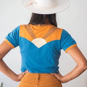 Rising Sun Ringer Tee  - Classic Rock Couture size small